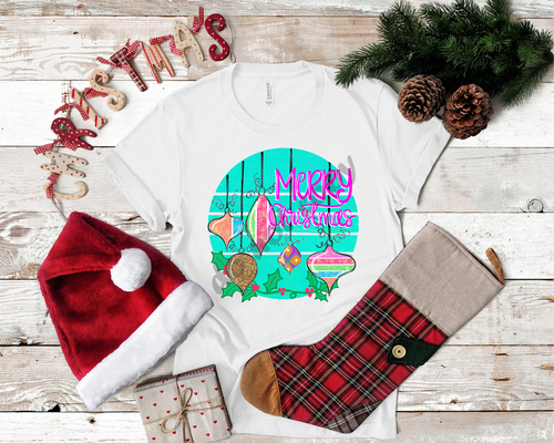 Merry Christmas Bright Colored Retro Circle Transfer