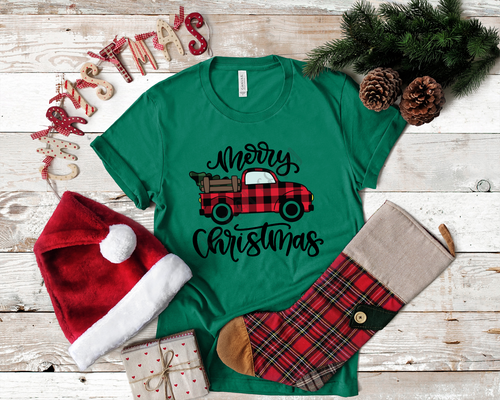 Merry Christmas With Buffalo Plaid Truck Transfer