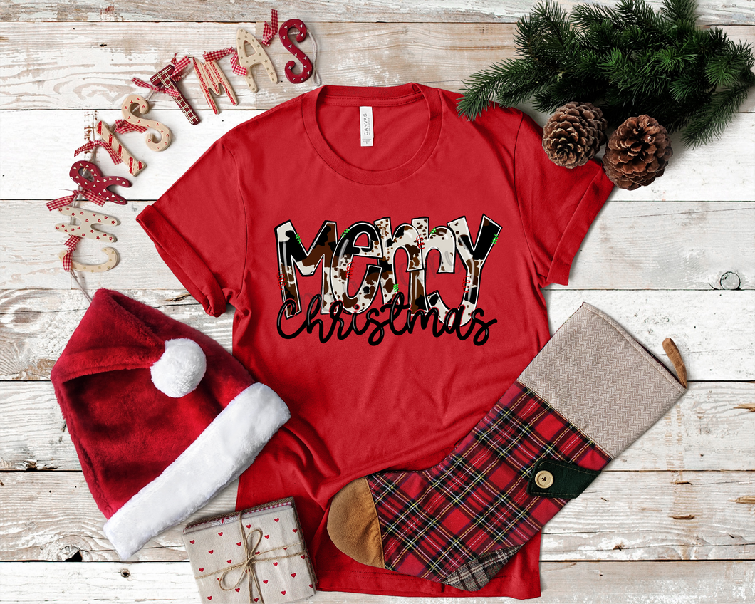 Merry Christmas Cowhide Doodle Letters Transfer