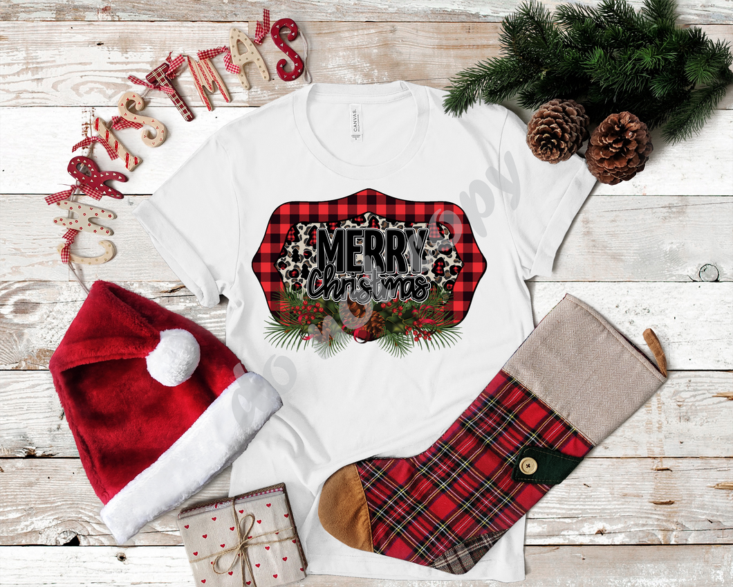 Merry Christmas Leopard & Buffalo Plaid  Transfer