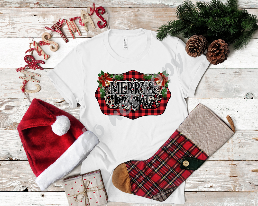 Merry Christmas Leopard & Buffalo Plaid With Bells Transfer