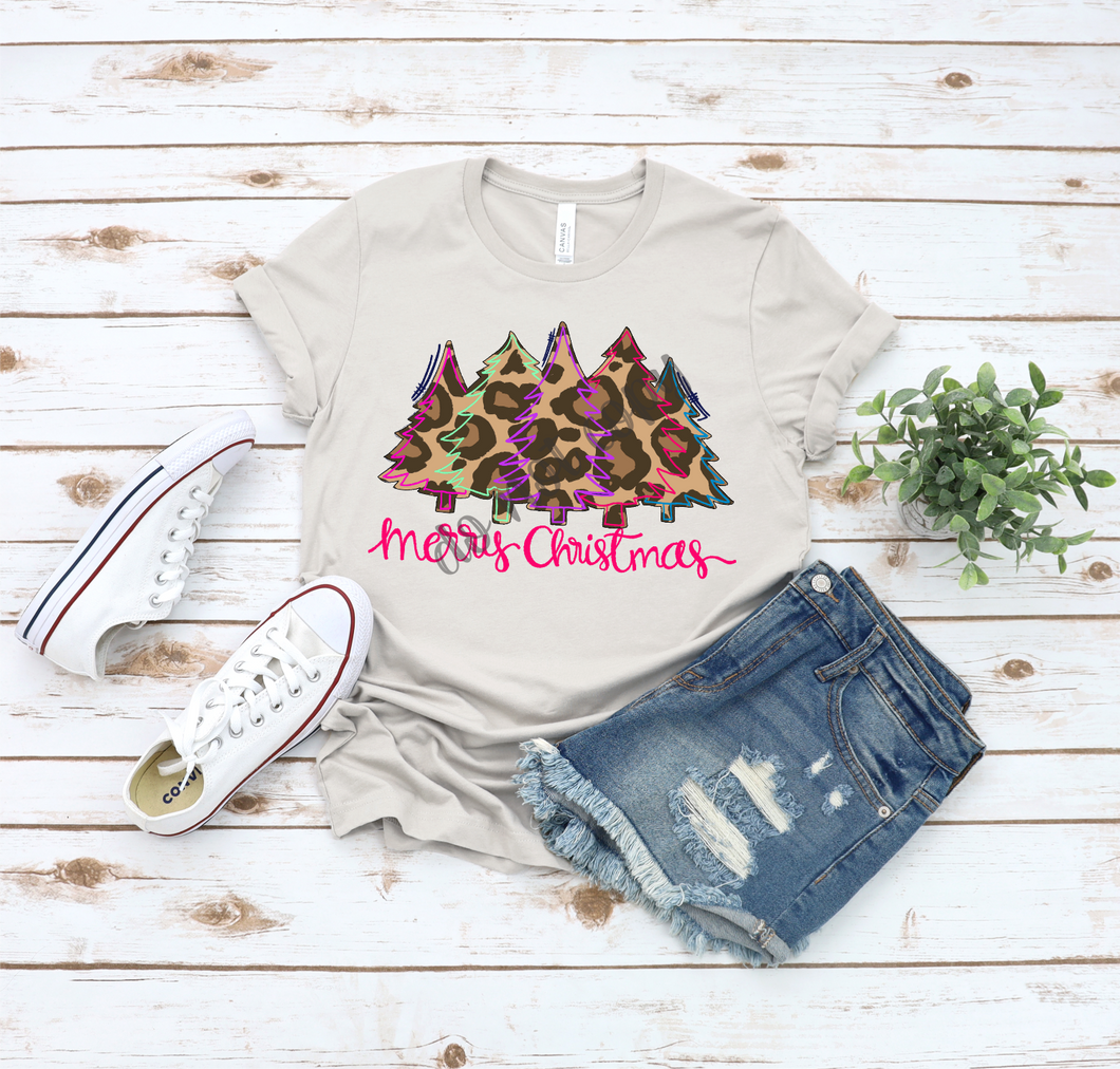 Merry Christmas Leopard Trees With Colorful Outline Transfer