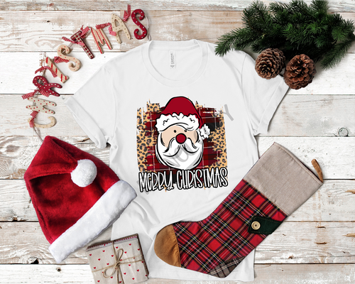 Merry Christmas Santa With Plaid And Leopard Background Transfer