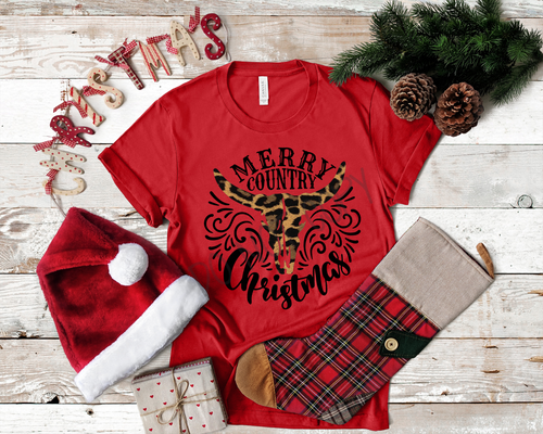 Merry Country Christmas Leopard Bullskull Transfer