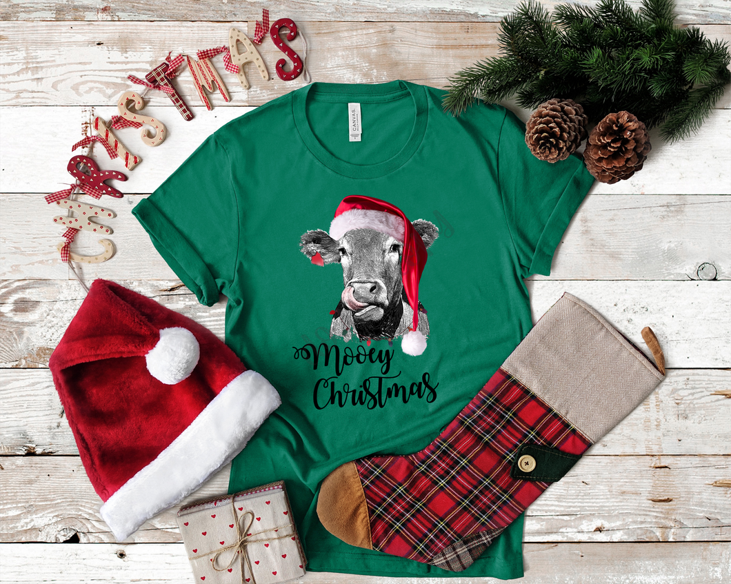 Mooey Christmas Cow With Santa Hat Transfer