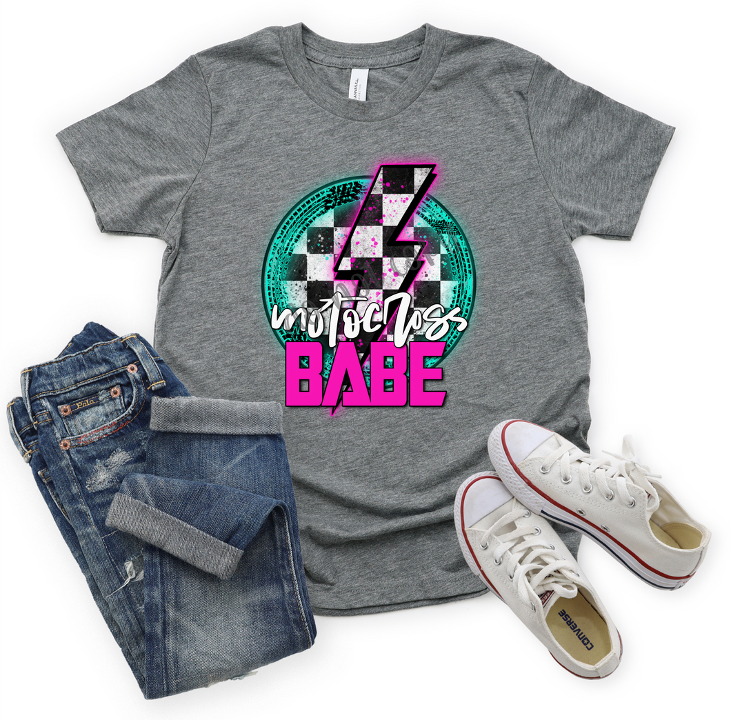 Motocross Babe Pink & Teal Circle With Lightning Bolt Transfer