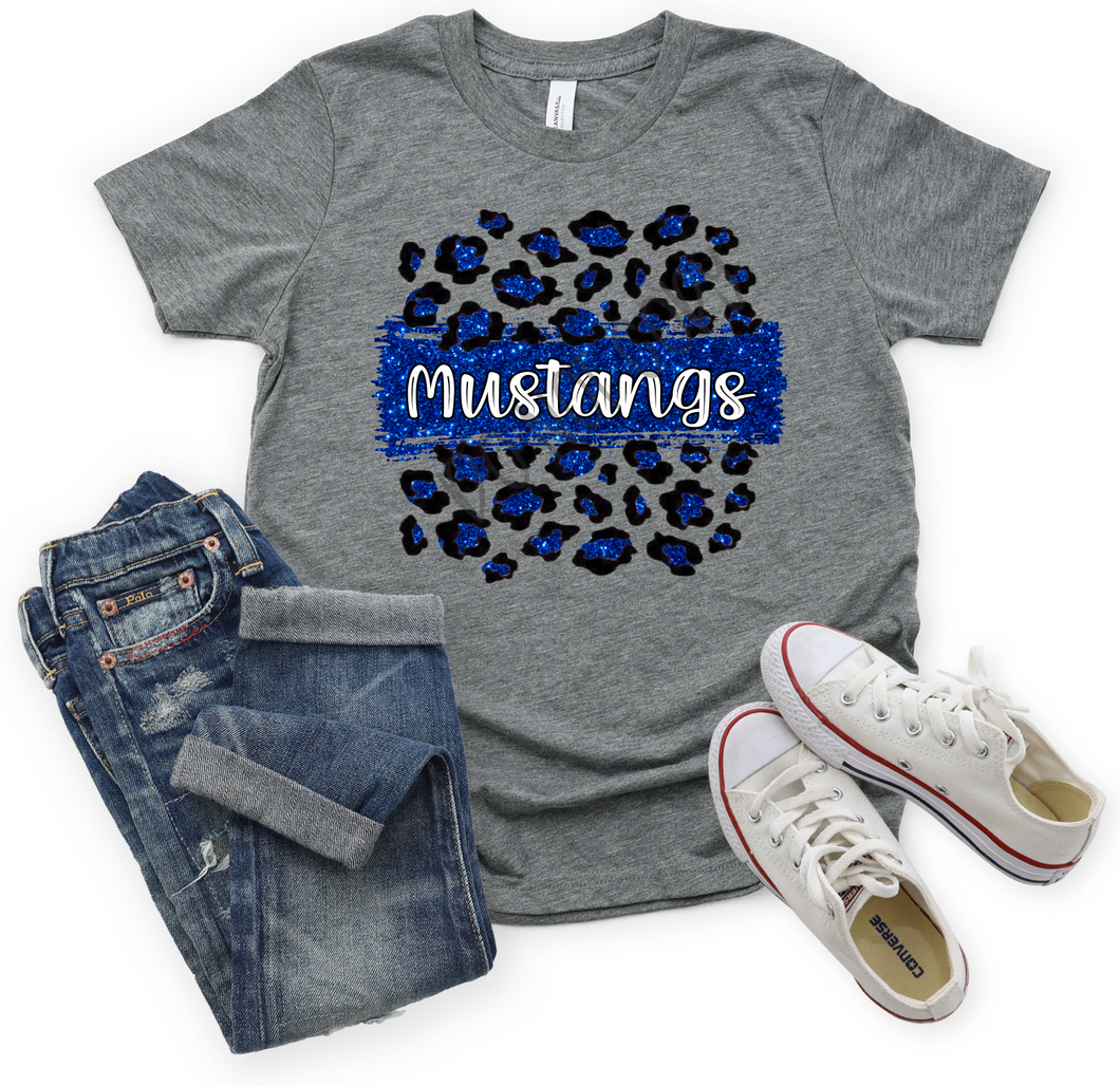 Mustangs Blue & White Leopard Glitter Transfer