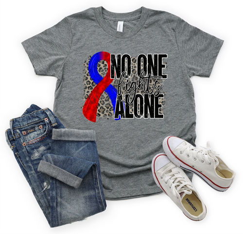 No One Fights Alone Blue & Red Ribbon With Leopard Background Transfer