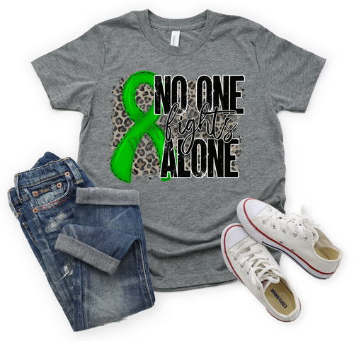 No One Fights Alone Green Ribbon With Leopard Background Transfer