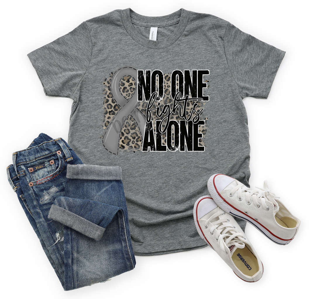 No One Fights Alone Grey Ribbon With Leopard Background Transfer