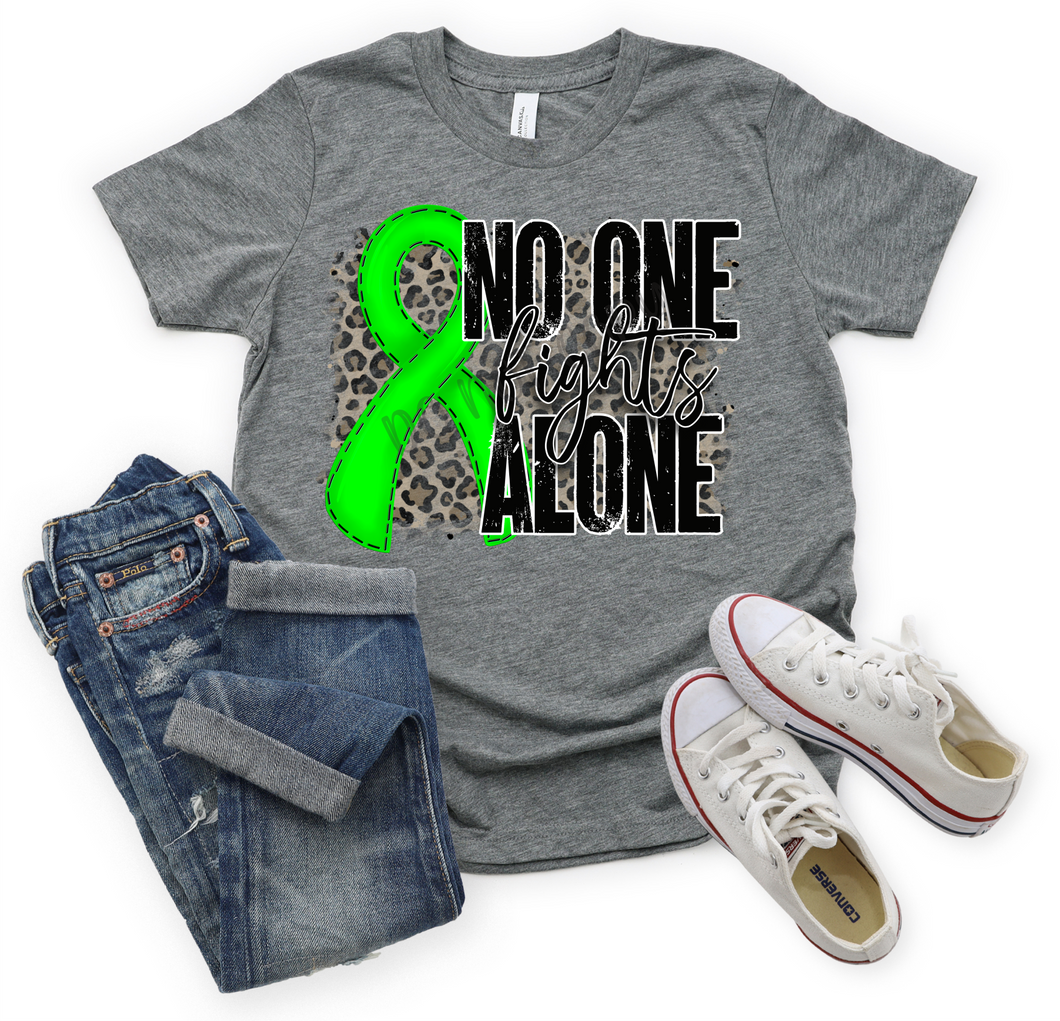 No One Fights Alone Lime Green Ribbon With Leopard Background Transfer