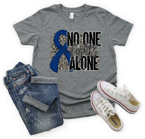 No One Fights Alone Navy Ribbon With Leopard Background Transfer