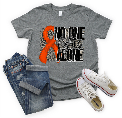 No One Fights Alone Orange Ribbon With Leopard Background Transfer