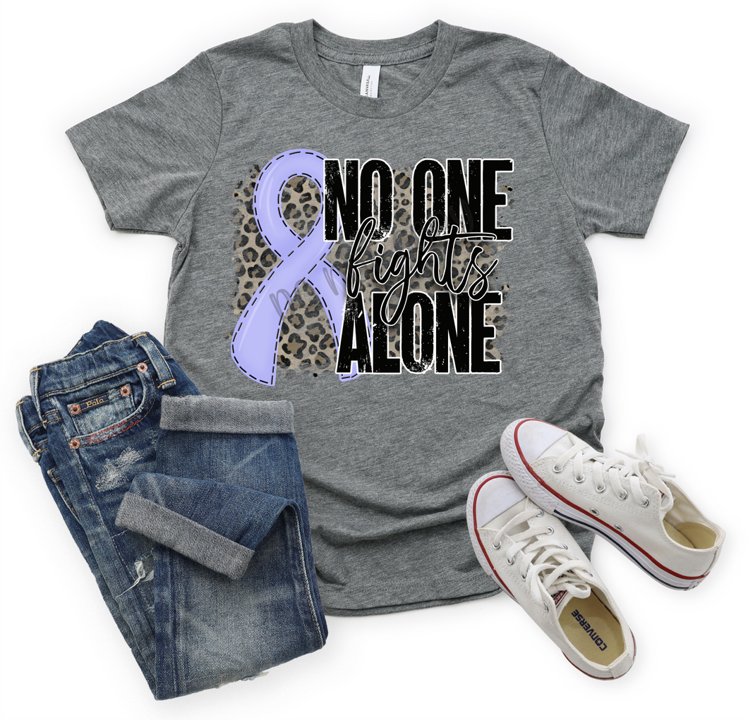 No One Fights Alone Periwinkle Ribbon With Leopard Background Transfer