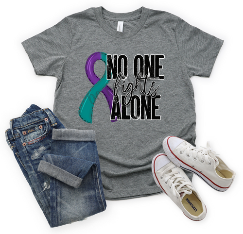 No One Fights Alone Purple & Teal Ribbon Transfer