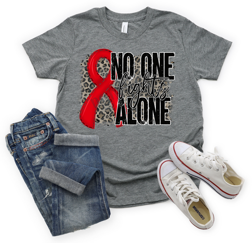 No One Fights Alone Red Ribbon With Leopard Background Transfer