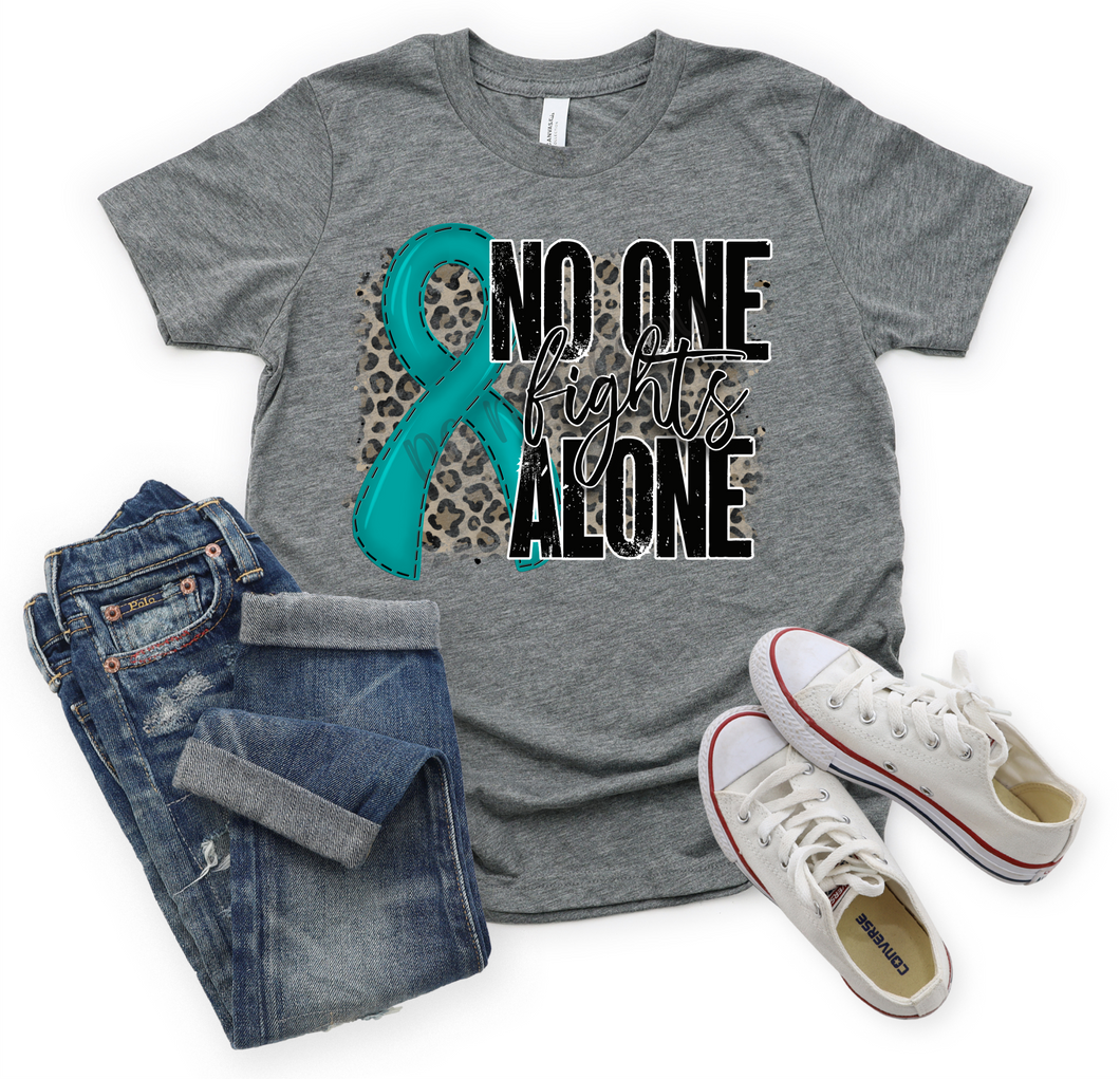 No One Fights Alone Teal Ribbon With Leopard Background Transfer