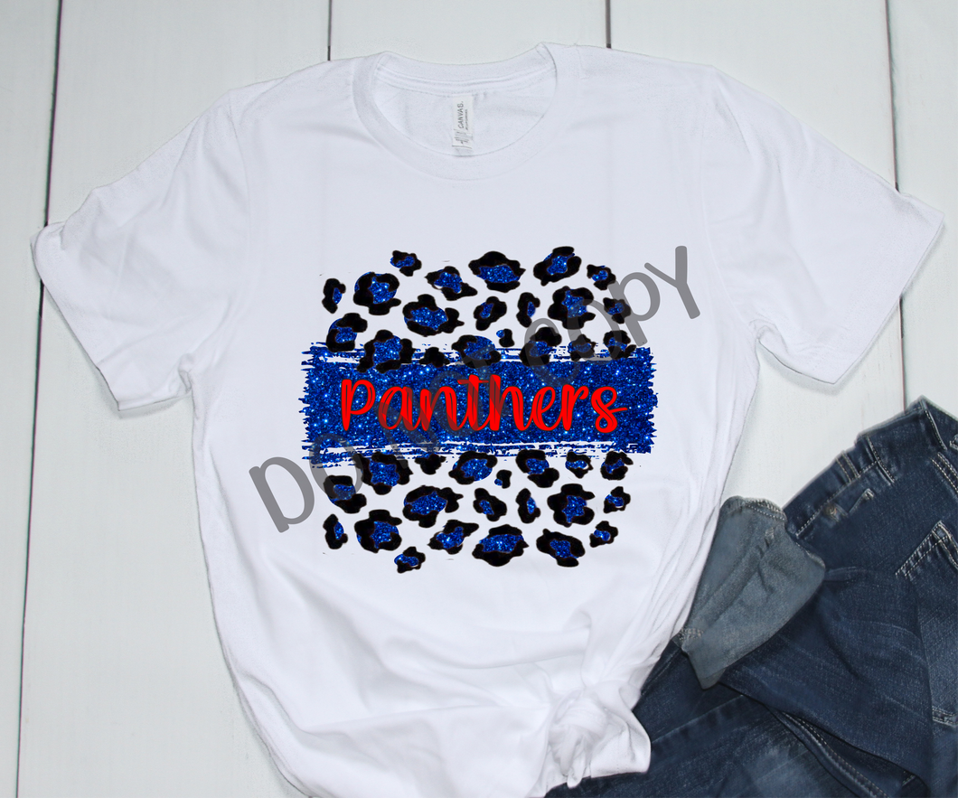 Panthers Red & Blue Leopard Glitter Transfer