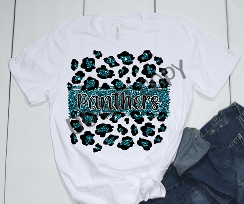 Panthers Teal & Black Leopard Glitter Transfer