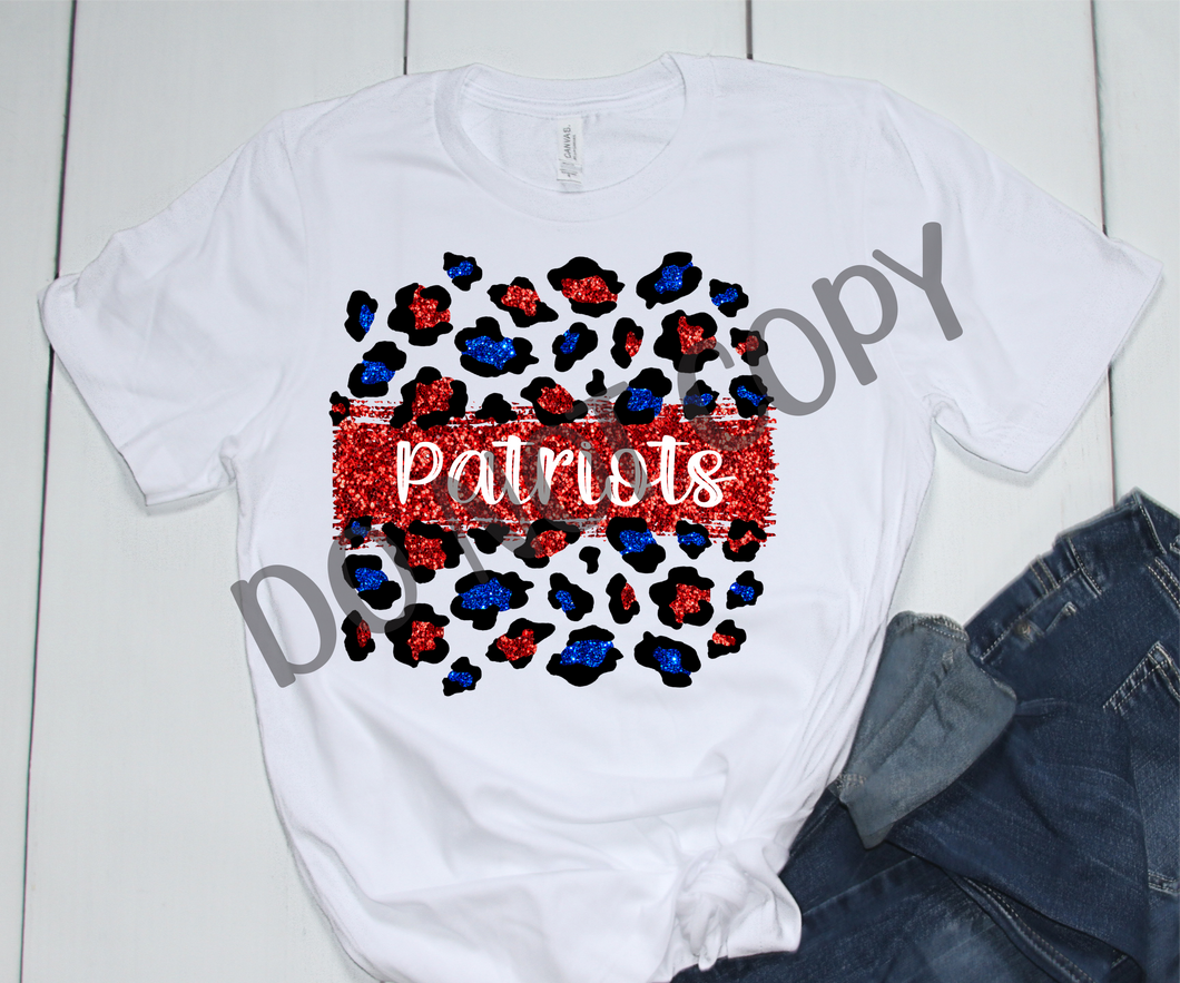 Patriots Red White & Blue Leopard Glitter Transfer