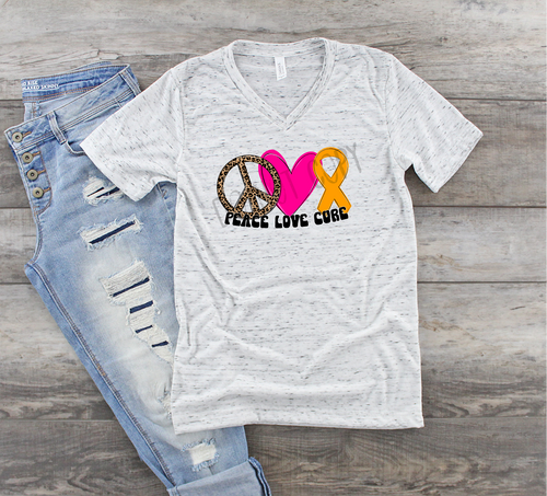 Peace Love Cure With Gold Ribbon Transfer