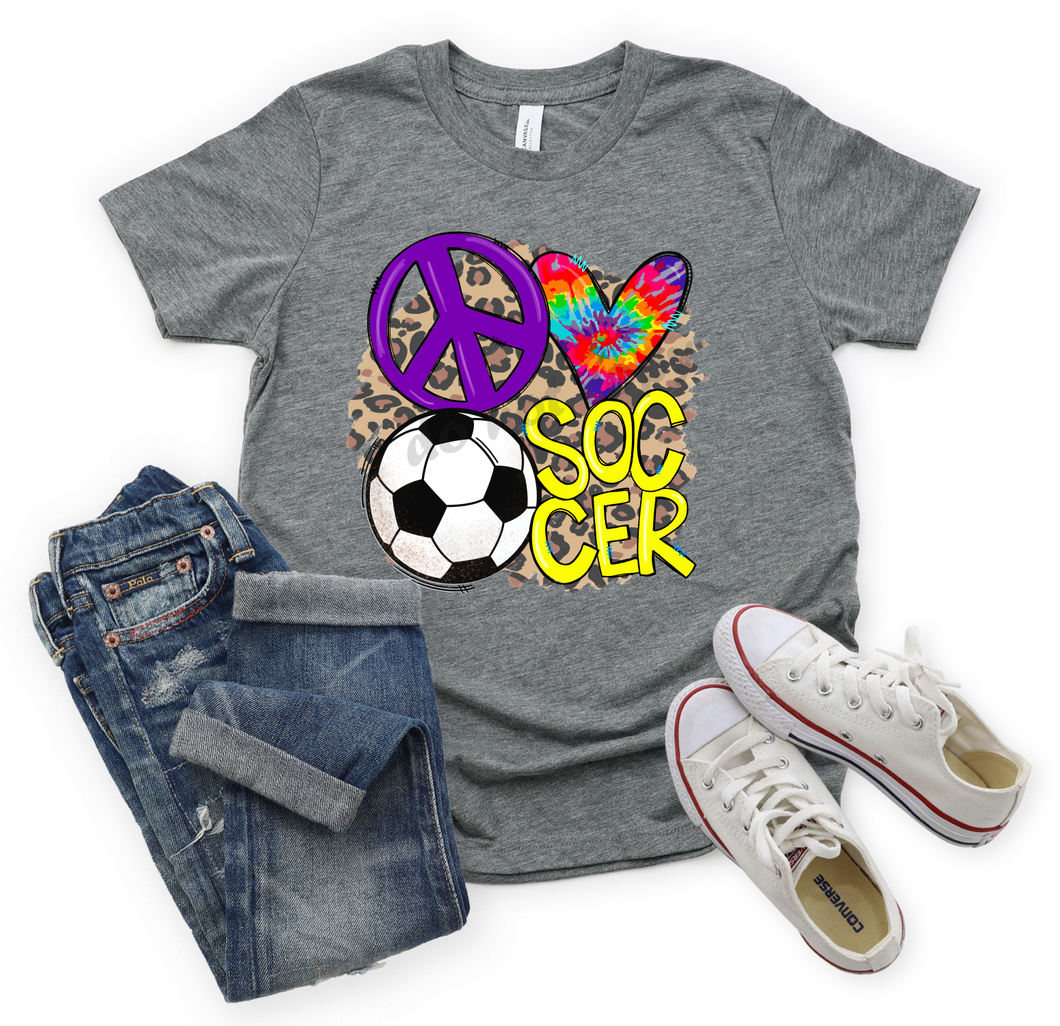 Peace Love Soccer Tie-Dye With Leopard Background