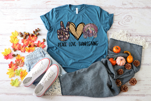 Peace Love Thanksgiving Purple Glitter Turkey Transfer