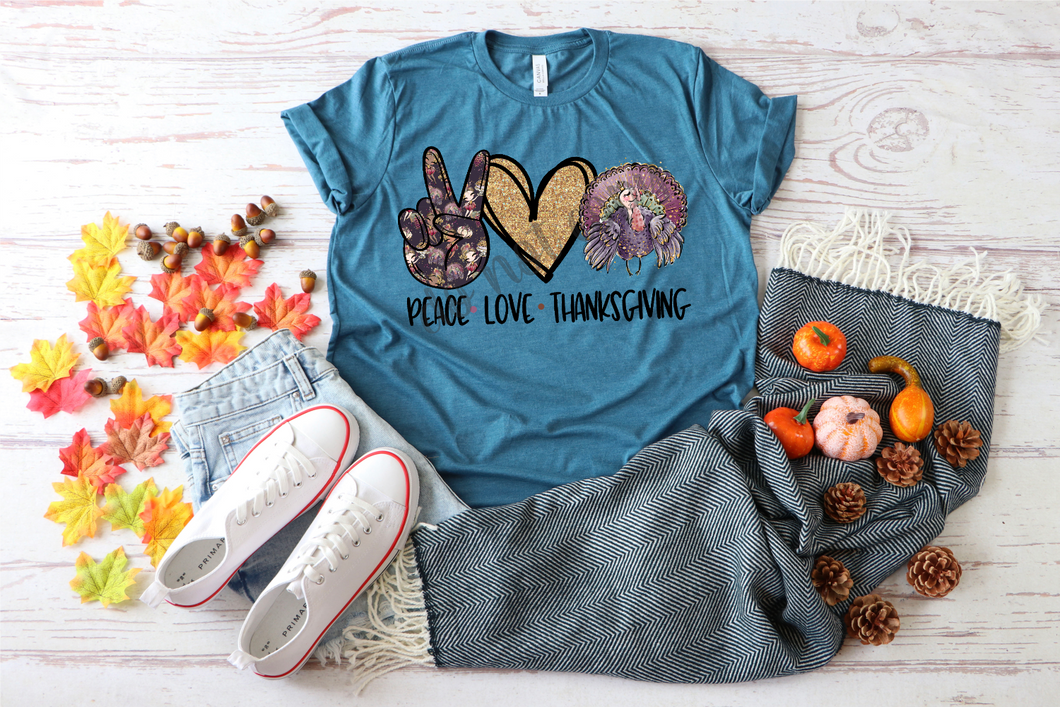 Peace Love Thanksgiving Purple Glitter Turkey Transfer