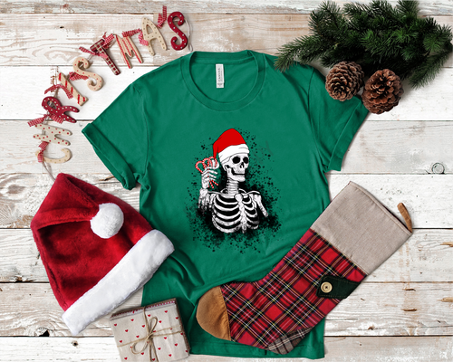 Peppermint Skeleton With Santa Hat Transfer