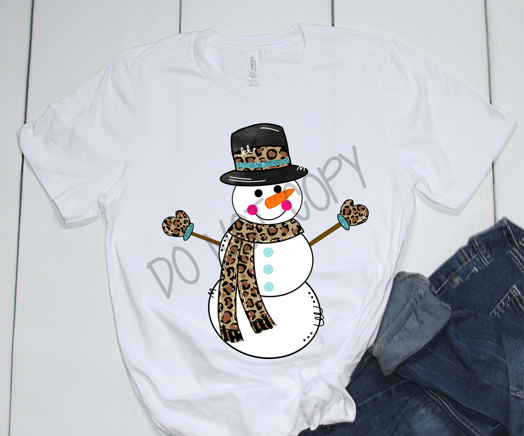 Pink & Teal Leopard Snowman Transfer