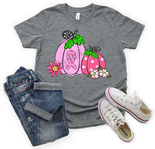 Pink Pumpkins And Flowers With Polka Dot Ribbon Breast Cancer Awareness Transfer