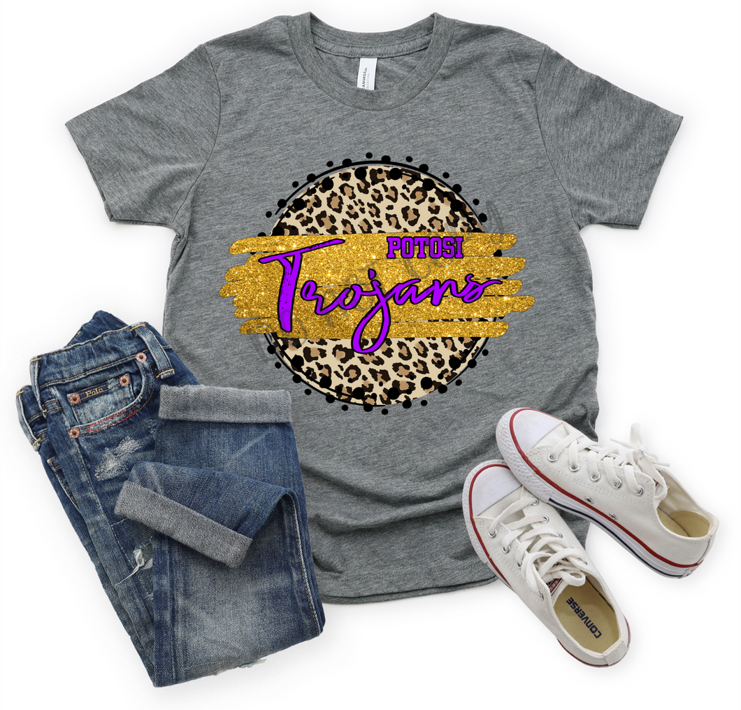 Potosi Trojans Purple & Gold Glitter Cheetah Transfer