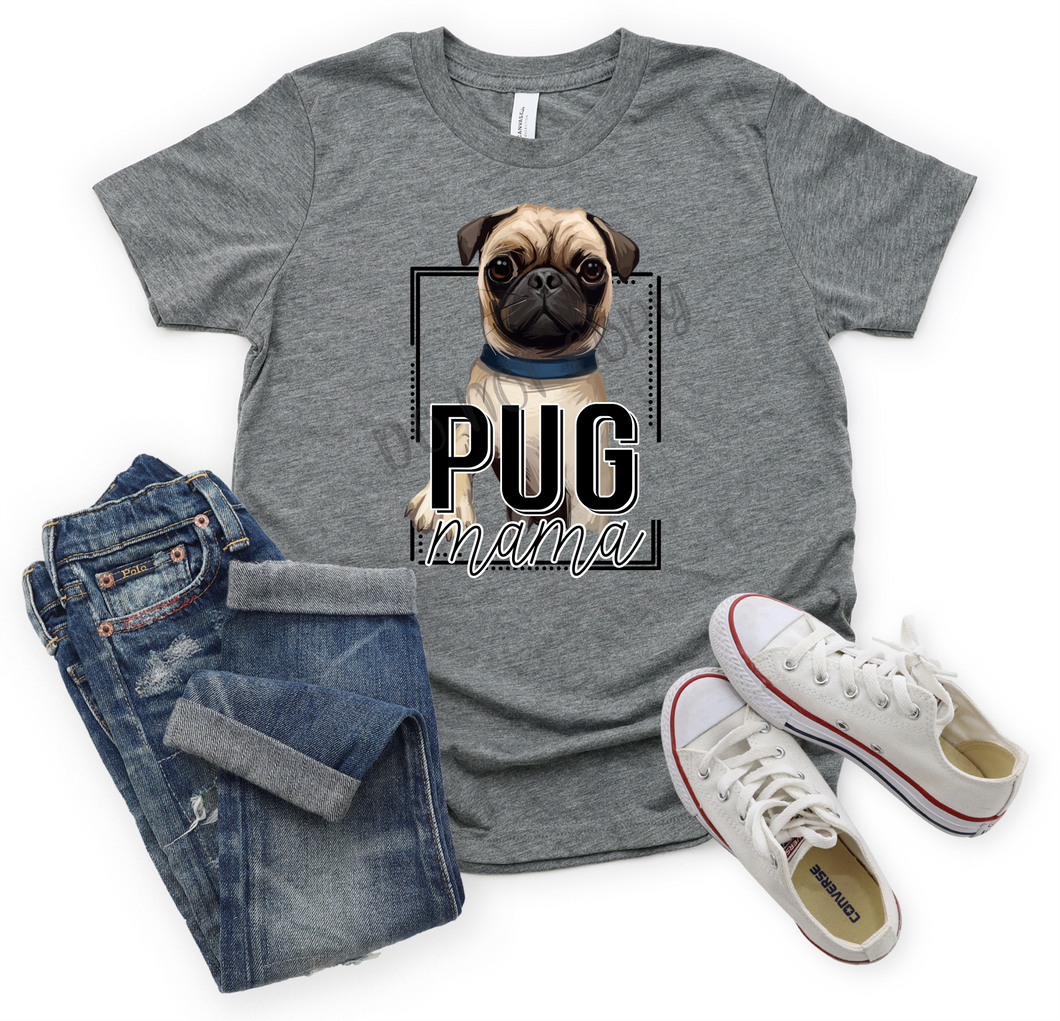 Pug Mama Black & White Transfer