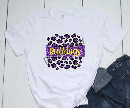 Bulldogs Purple Yellow Leopard Glitter