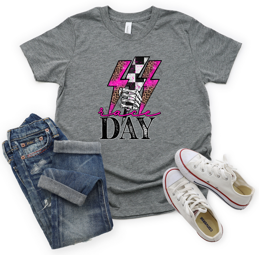 Race Day Pink Lightning Bolts With Skeleton Hand Transfer