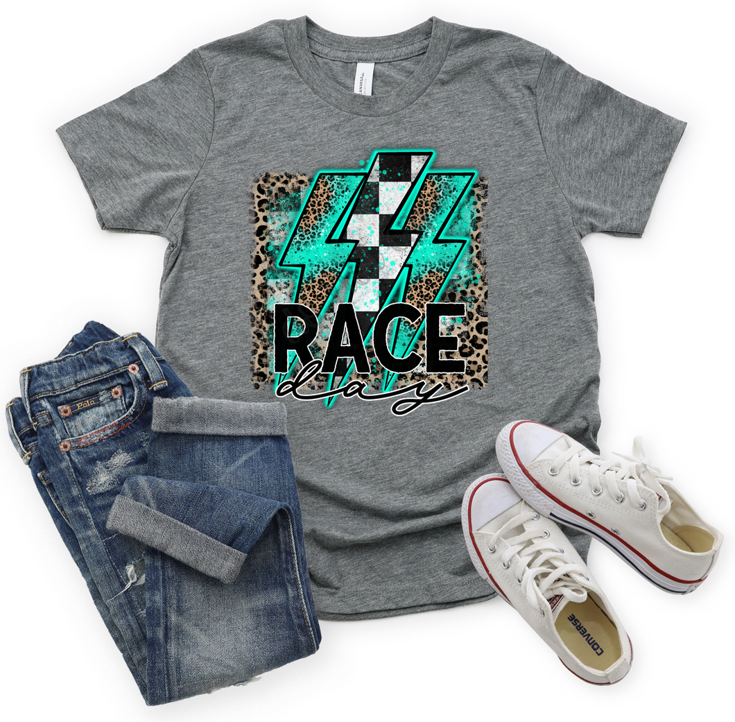 Race Day Teal Leopard With 3 Lightning Bolts Transfer