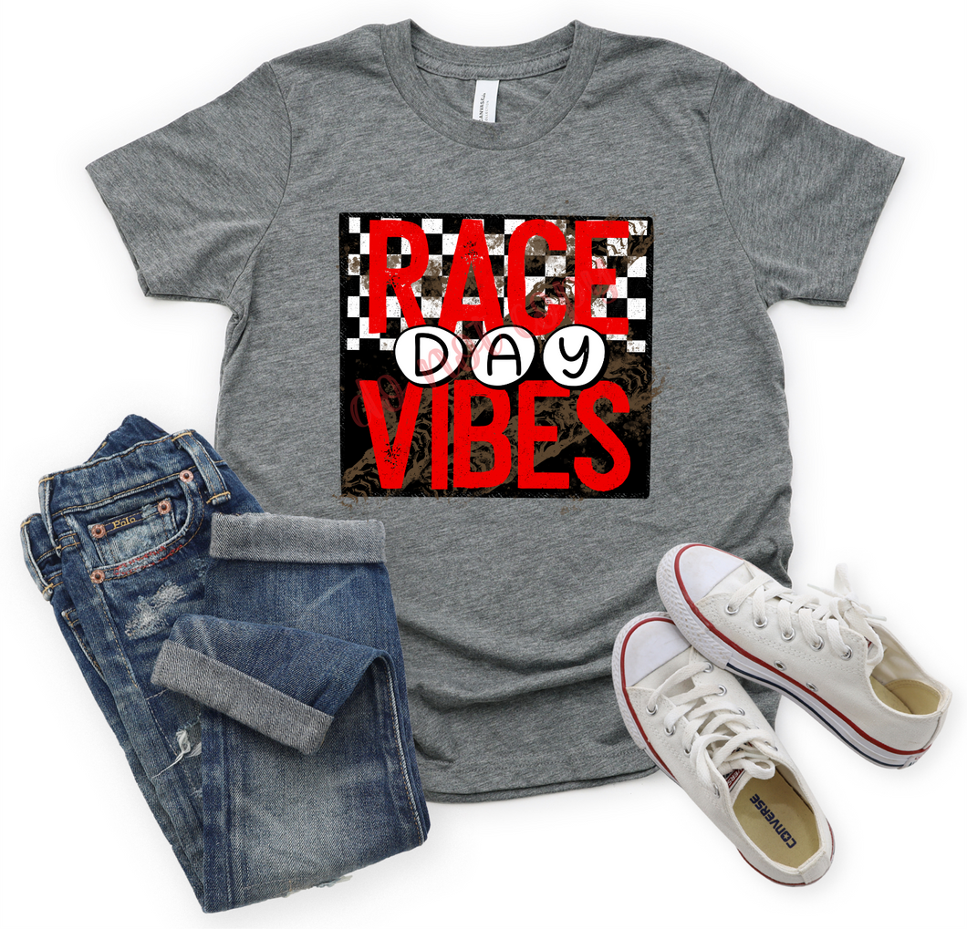 Race Day Vibes Black, Red & White Checkered Box Transfer