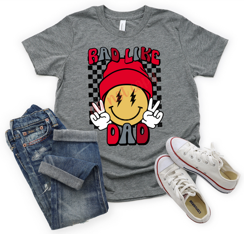 Rad Like Dad Smiley Face Checkered Retro Transfer