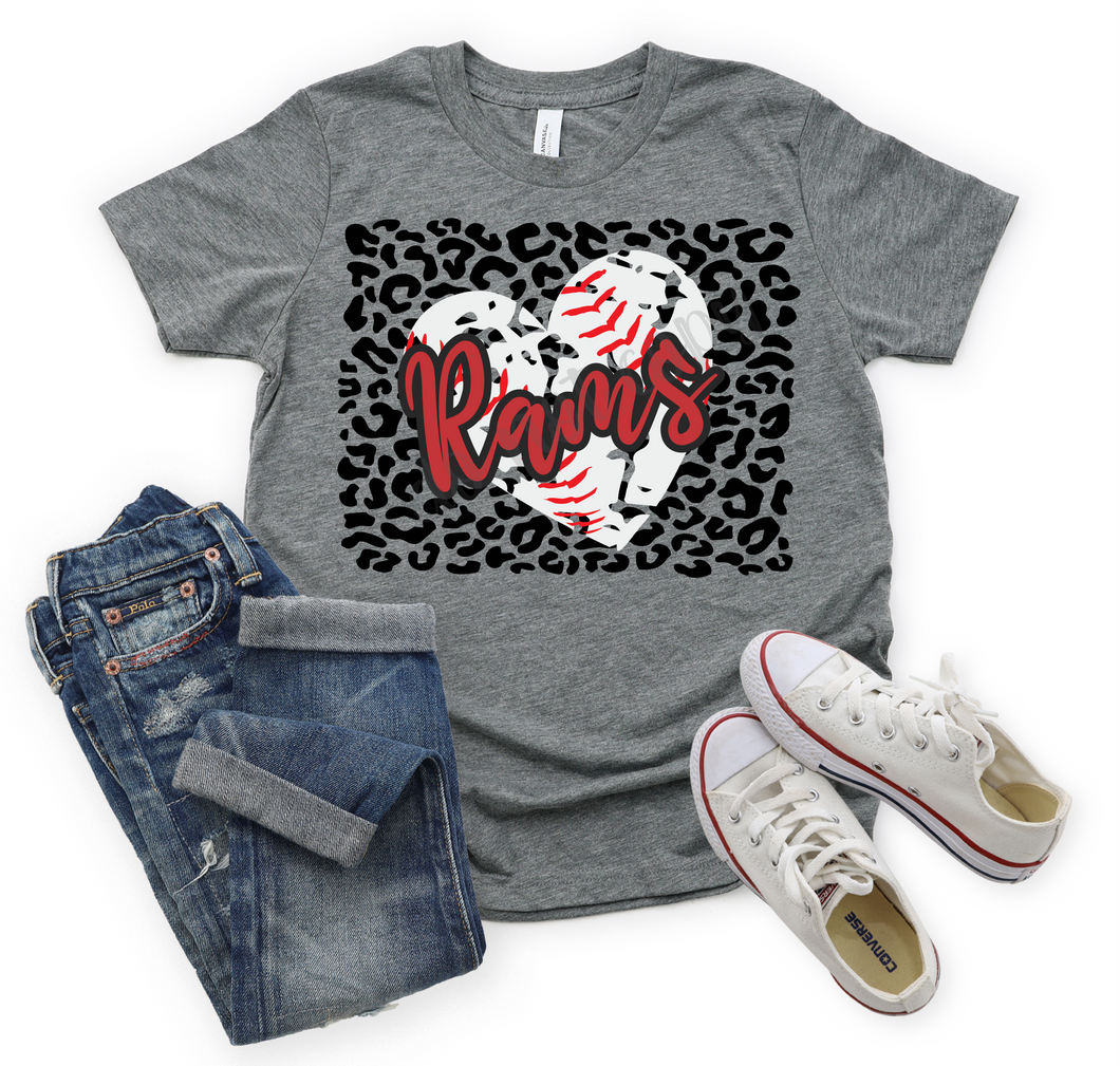 Rams Dark Red Baseball Heart With Leopard Background