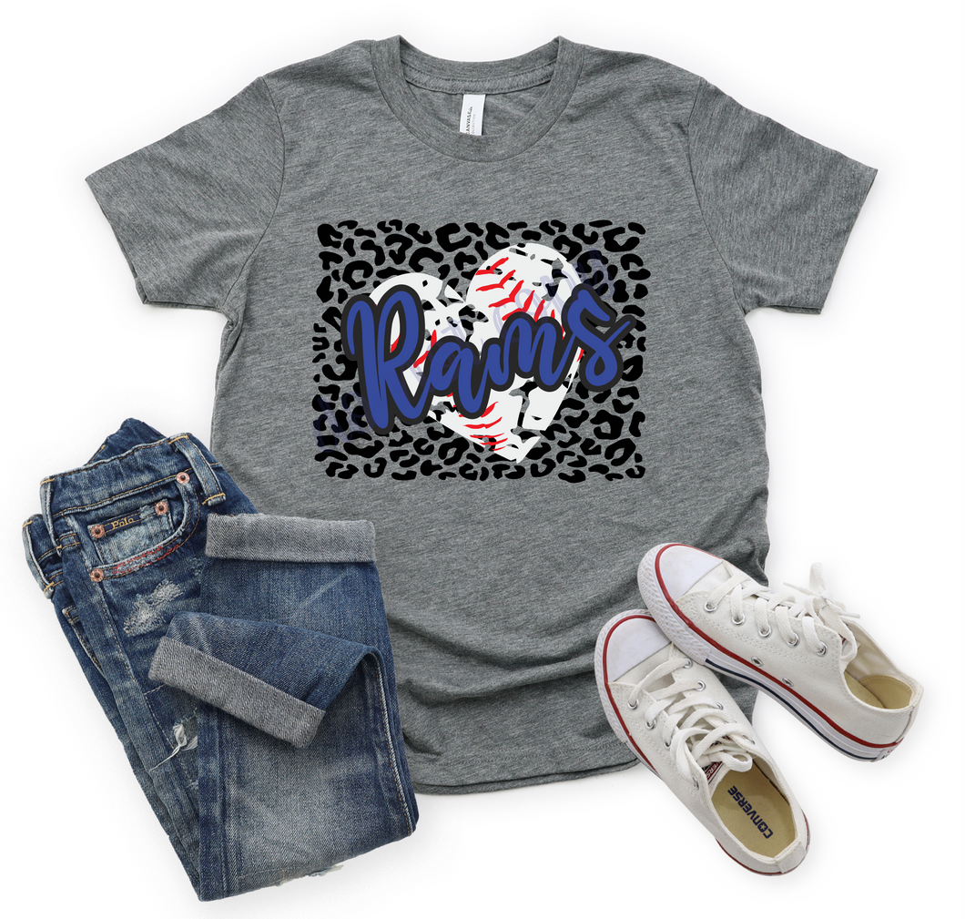 Rams Royal Baseball Heart With Leopard Background