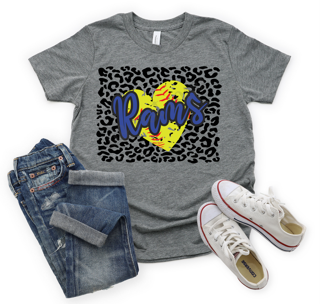 Rams Royal Softball Heart With Leopard Background