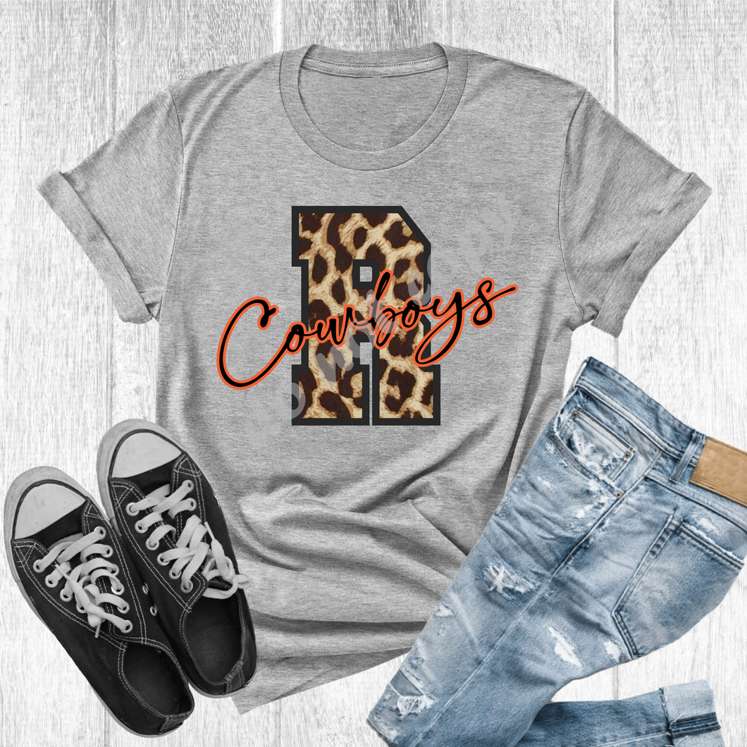 R Cowboys Orange & Black Leopard Letter