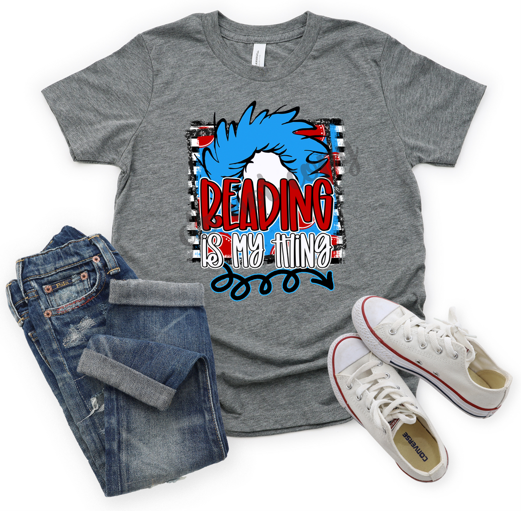 Reading is my Thing Blue Hair In Striped Frame Transfer