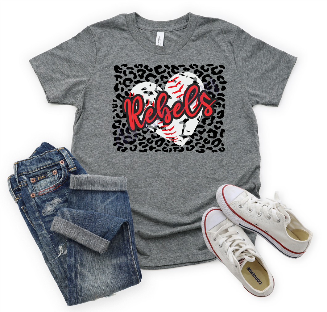 Rebels Red Baseball Heart With Leopard Background