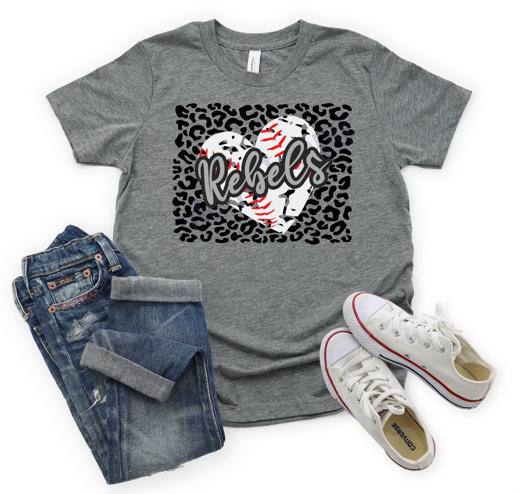 Rebels Grey Baseball Heart With Leopard Background