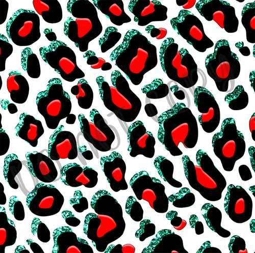 Red & Teal Leopard Glitter Background 12x12