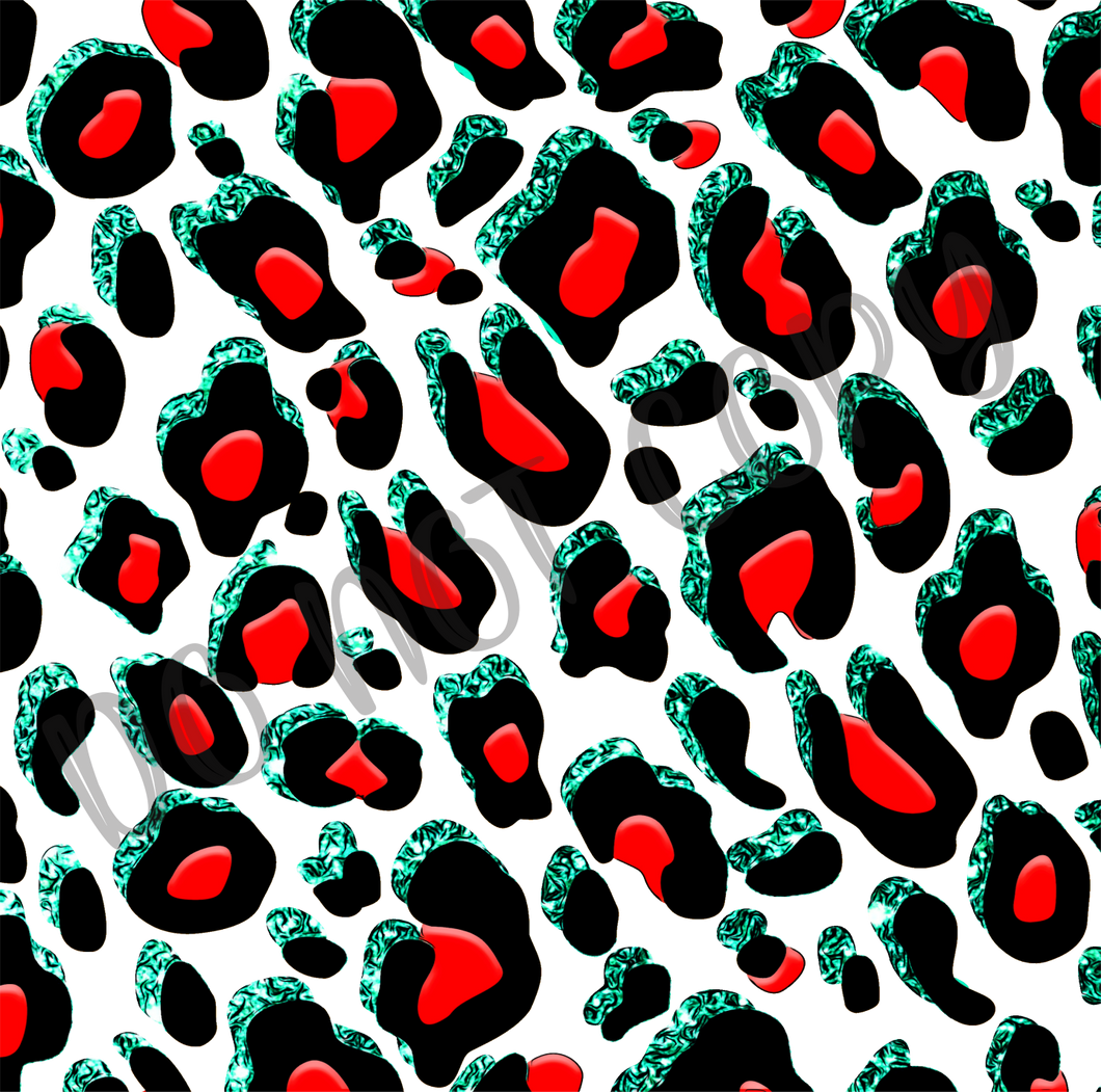 Red & Teal Leopard Glitter Background 12x12