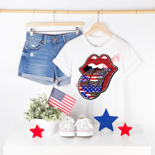 Red Glitter Patriotic Leopard Lips Transfer