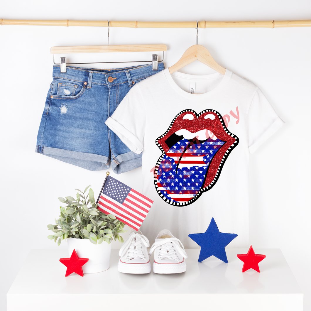 Red Glitter Patriotic Lips Transfer