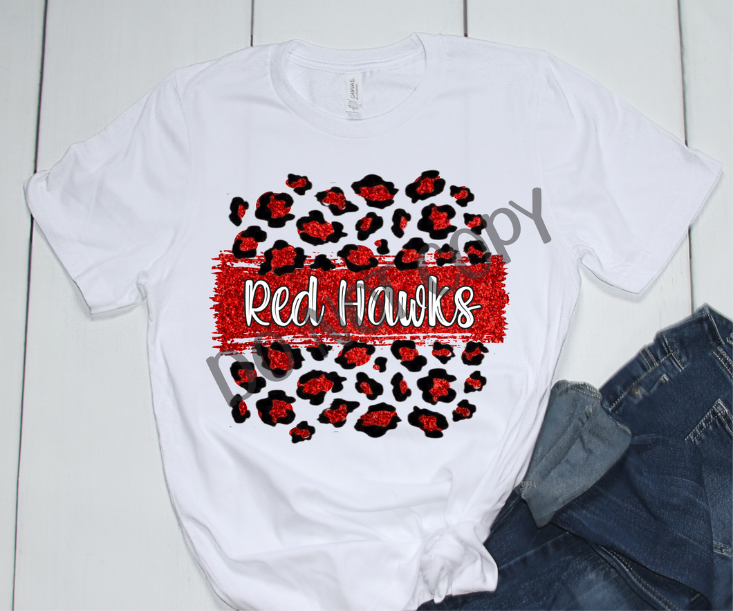 Red Hawks Red & White Leopard Glitter